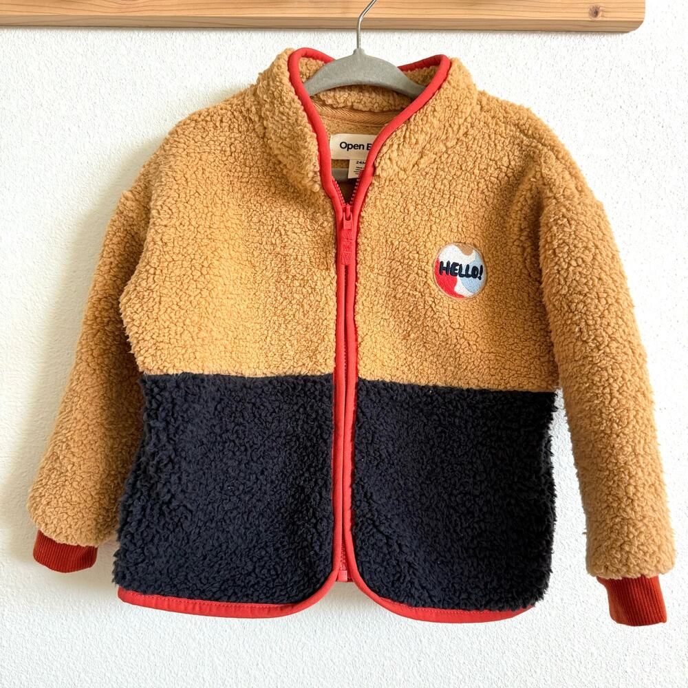Open Edit Brown and Navy Blue Sherpa Full Zip Jacket Toddler 24 Months